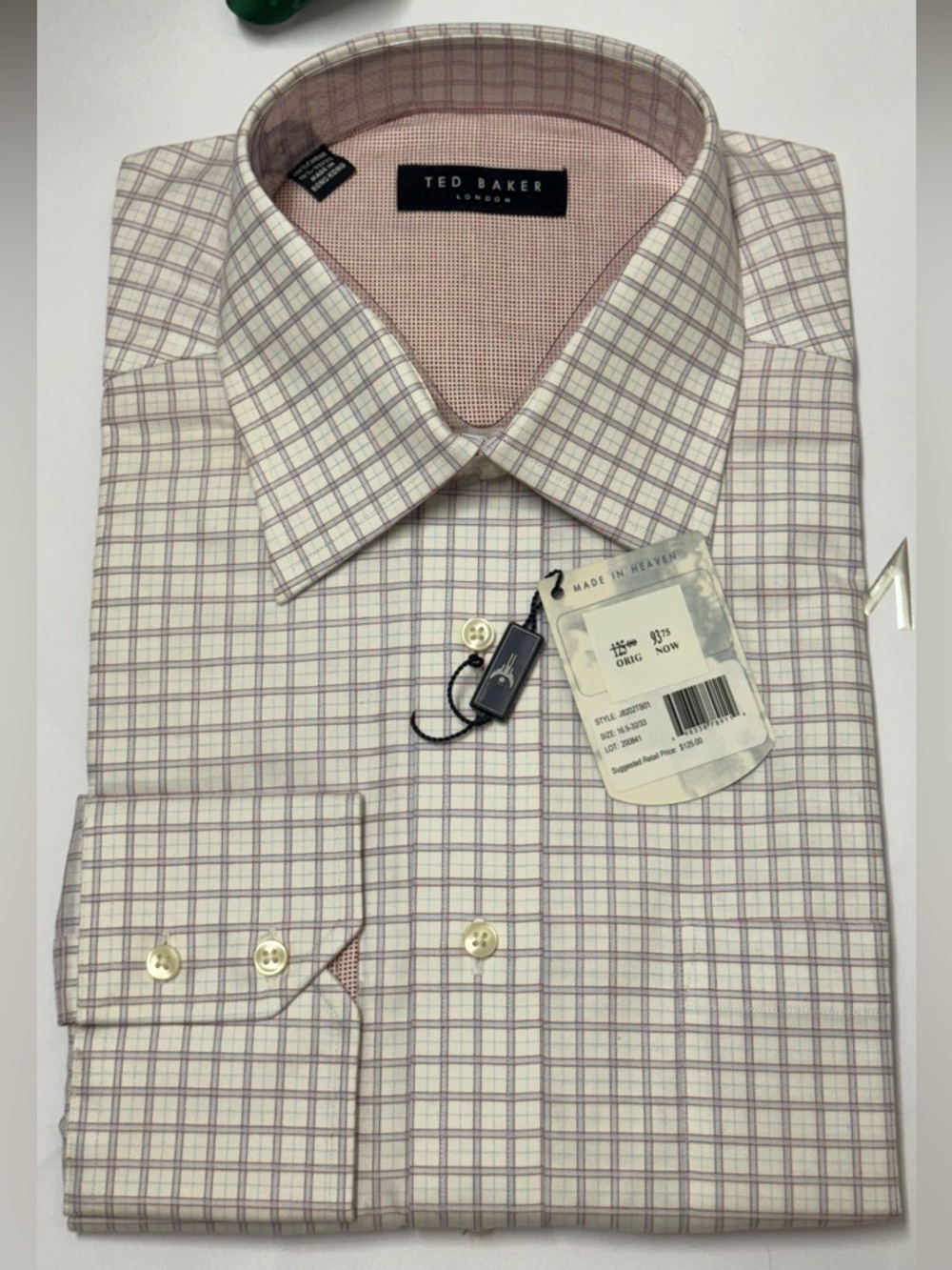 Ted Baker Men's Pink and White Check Dress Shirt